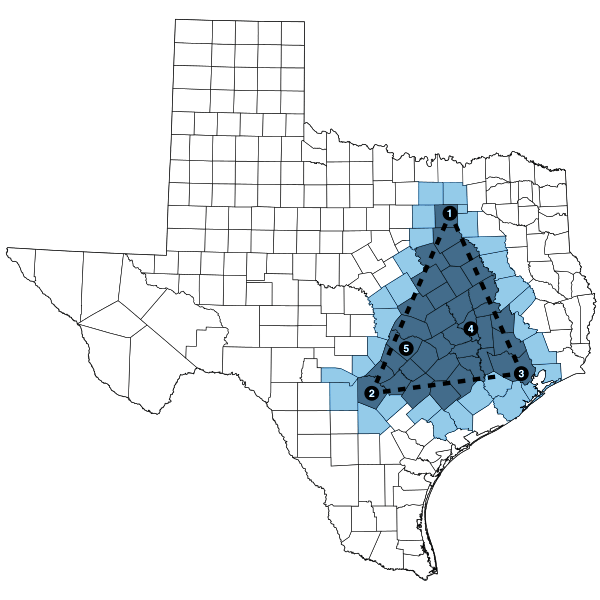 Texas Triangle target area map